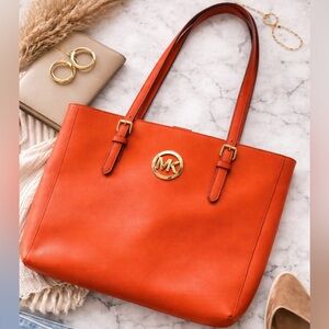 Michael Kors Burnt Orange Tote Bag Preowned, Large Designer Shoulder Bag
